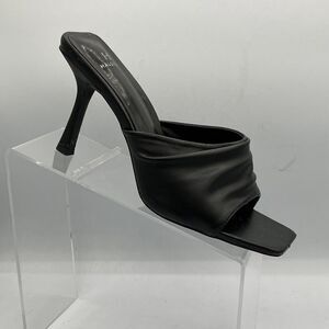 H Halston Luandas Black Heels 8.5 Medium Vegan Leather Open Square Toe Slide